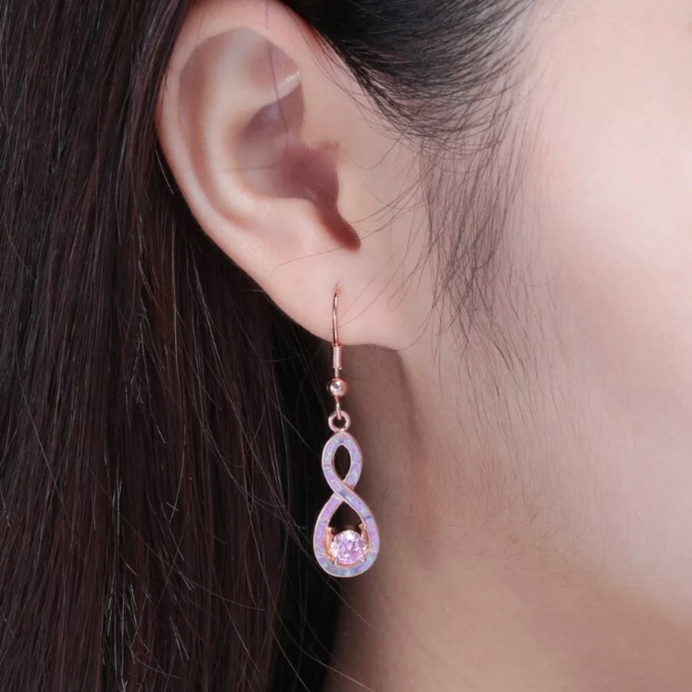 BRAND NEW ROSE GOLD PINK SAPPHIRE/OPAL EARRINGS - Picture 2 of 8